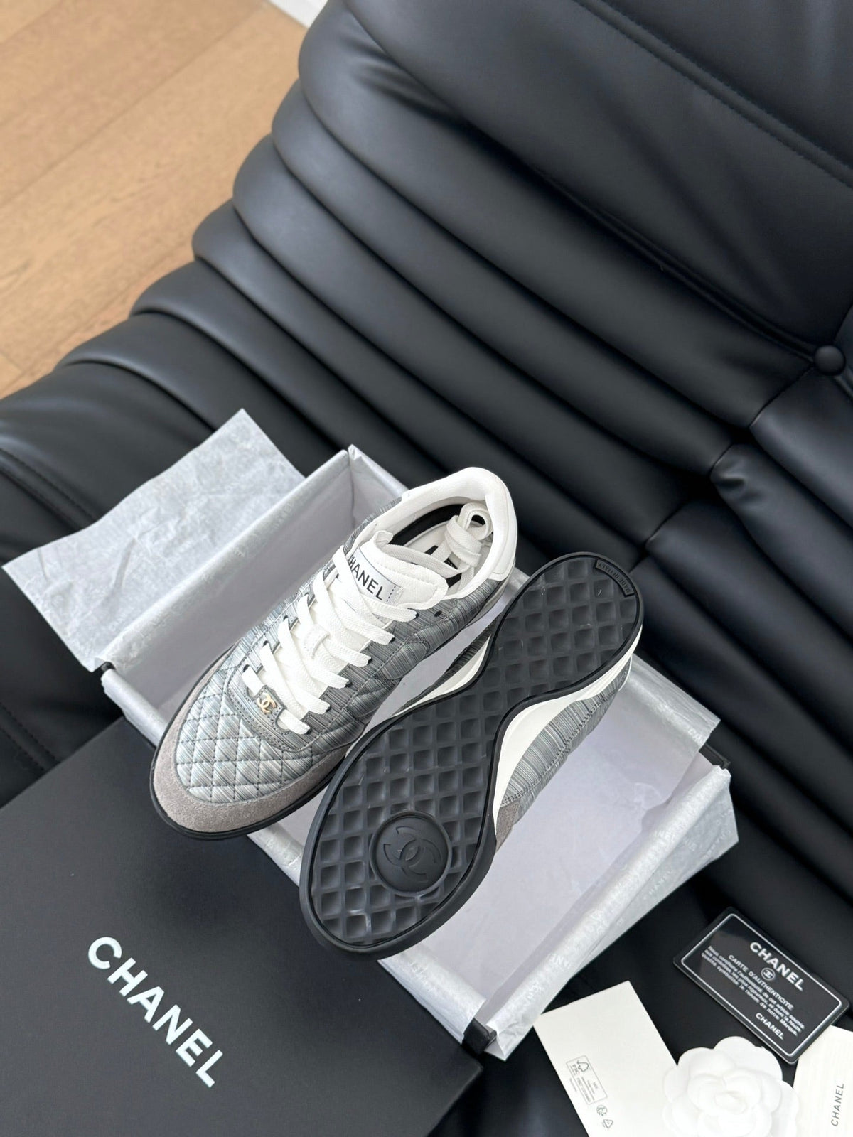 CC SNEAKER IN PEARL GREY MIX WHITE EMBROIDERED LAMBSKIN