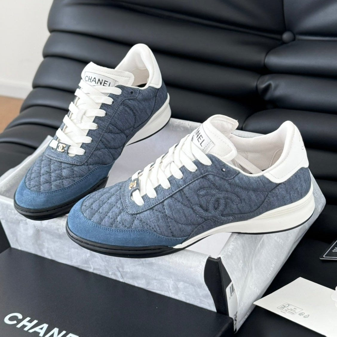 CC SNEAKER IN AEGEAN BLUE MIX WHITE EMBROIDERED LAMBSKIN