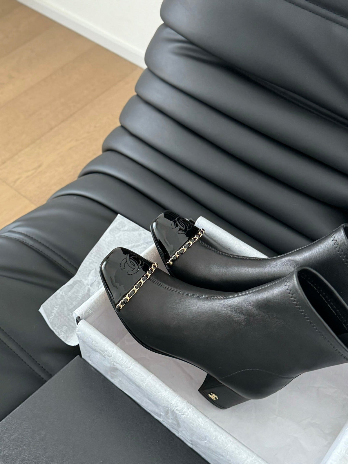 CC Ankle Boot Black Calfskin Patent Calfskin