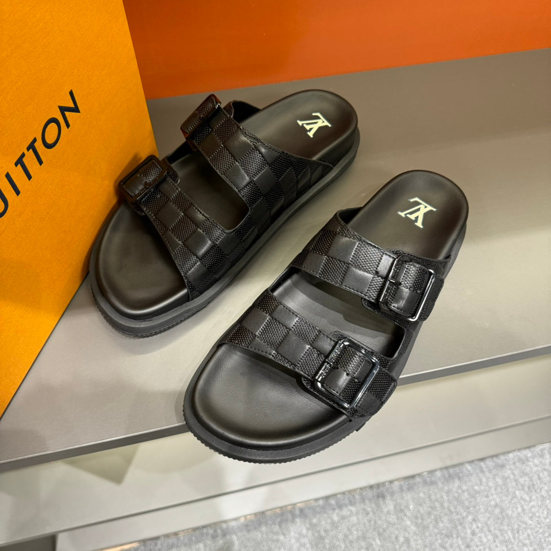 LV DAD SANDAL BLACK DAMIER CALFSKIN