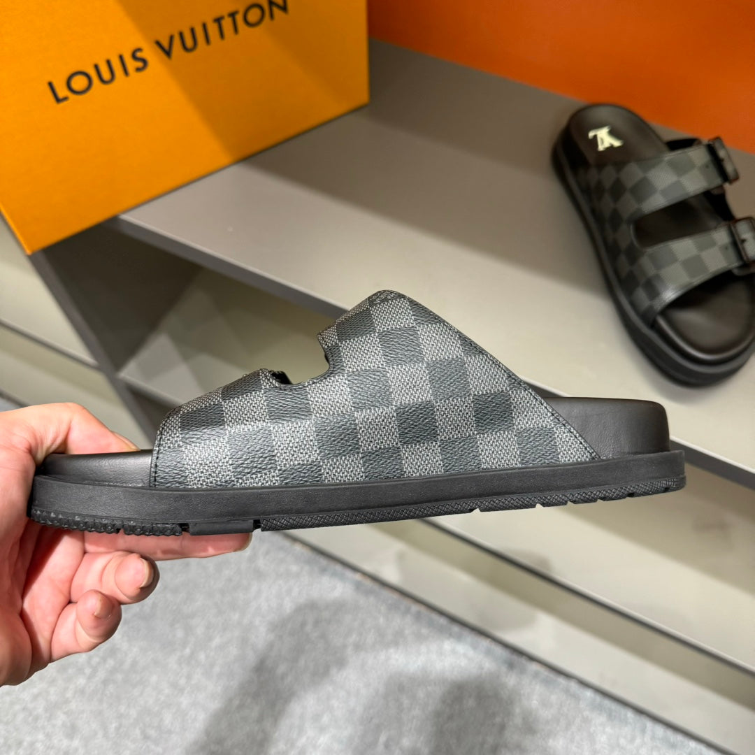 LV DAD SANDAL GREY MIX BLACK DAMIER CALFSKIN