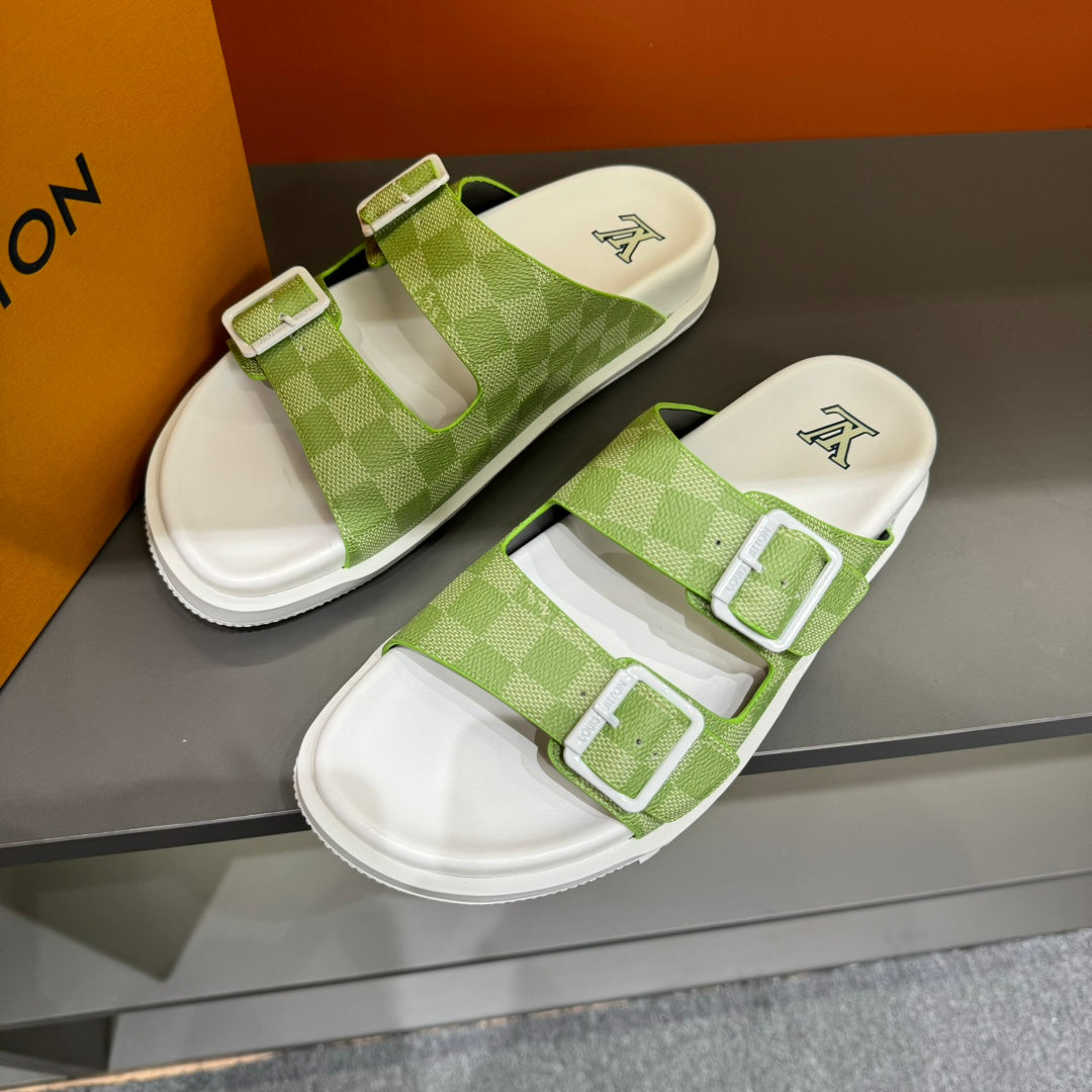 LV DAD SANDAL PEAR GREEN DAMIER CALFSKIN