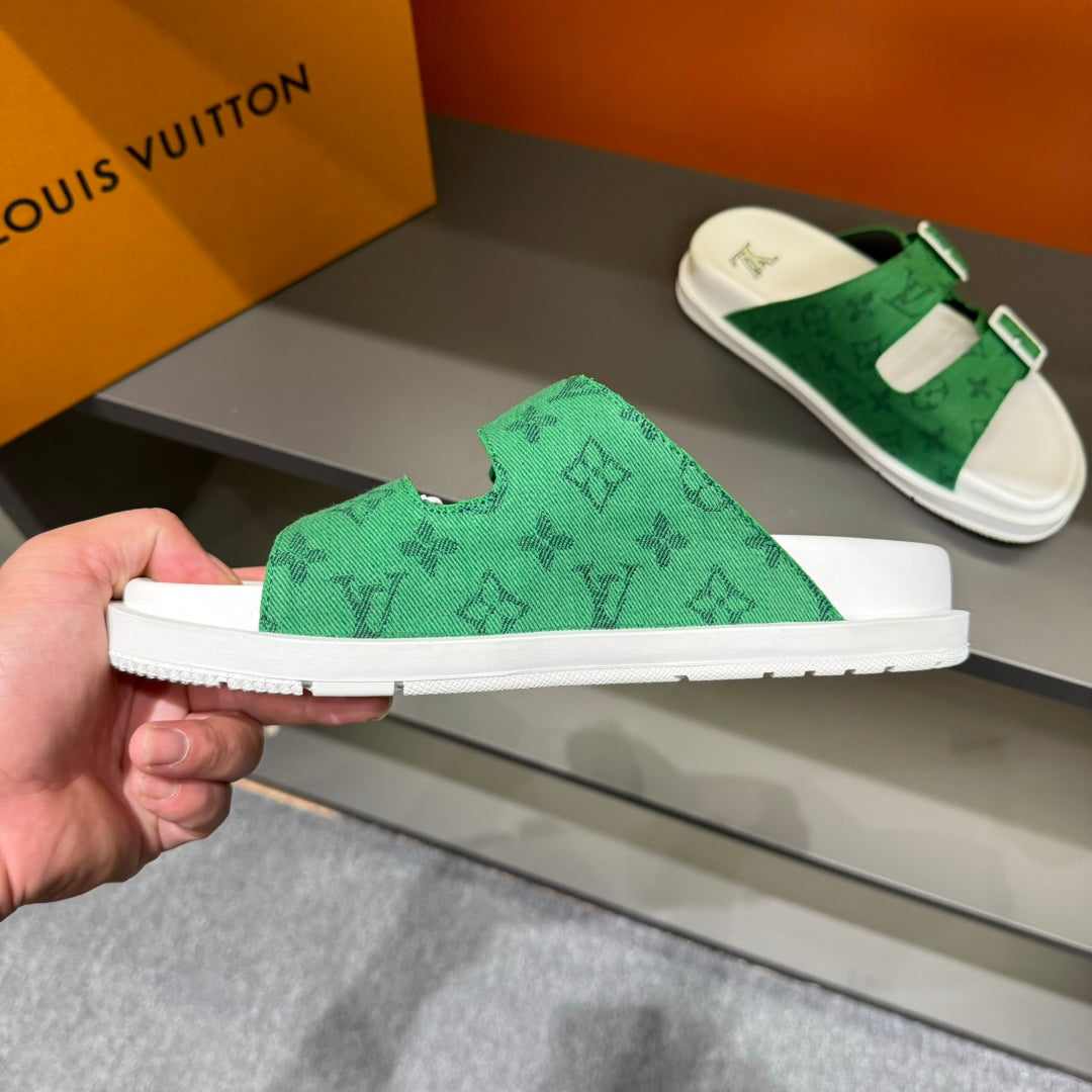 LV DAD SANDAL EMERALD GREEN MONOGRAM JACQUARD