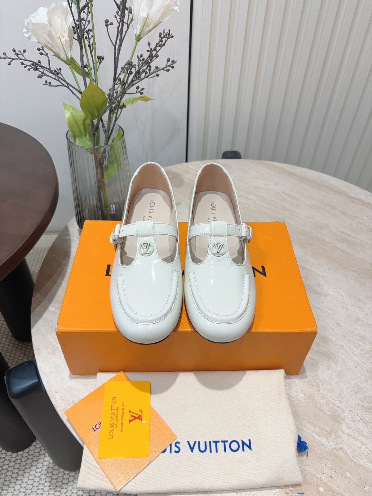 LV Soho Flat Mary Jane White Cowhide