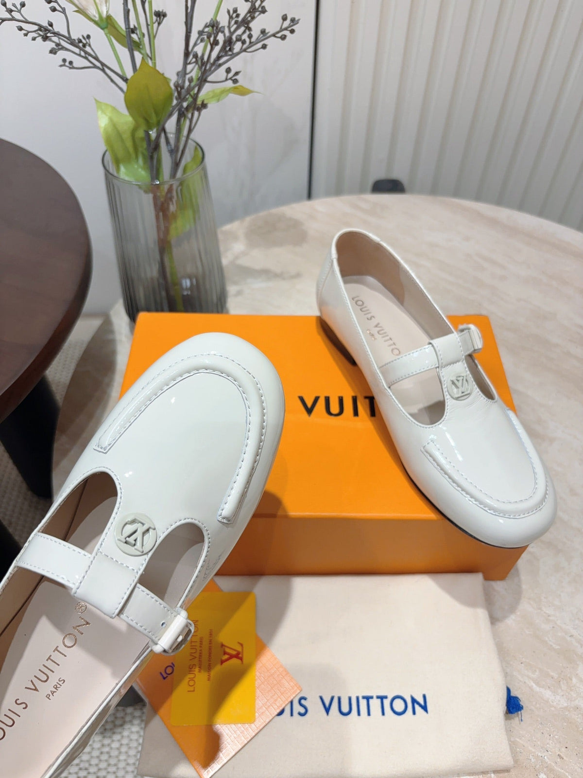 LV Soho Flat Mary Jane White Cowhide