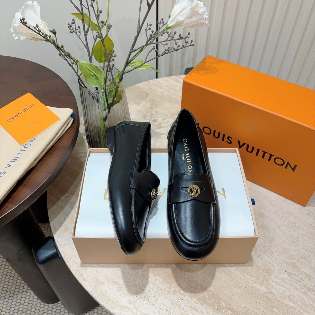 LV Soho Loafers Plain Black Calfskin