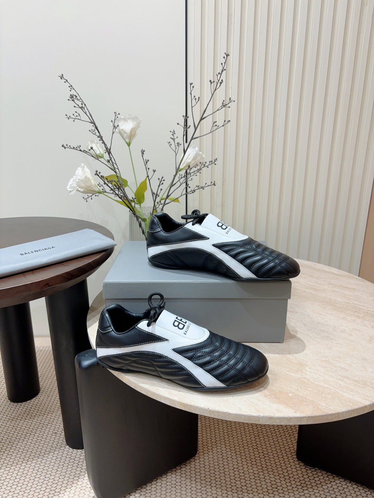 SOCCER SNEAKER IN BLACK MIX WHITE QUILTED LAMBSKIN