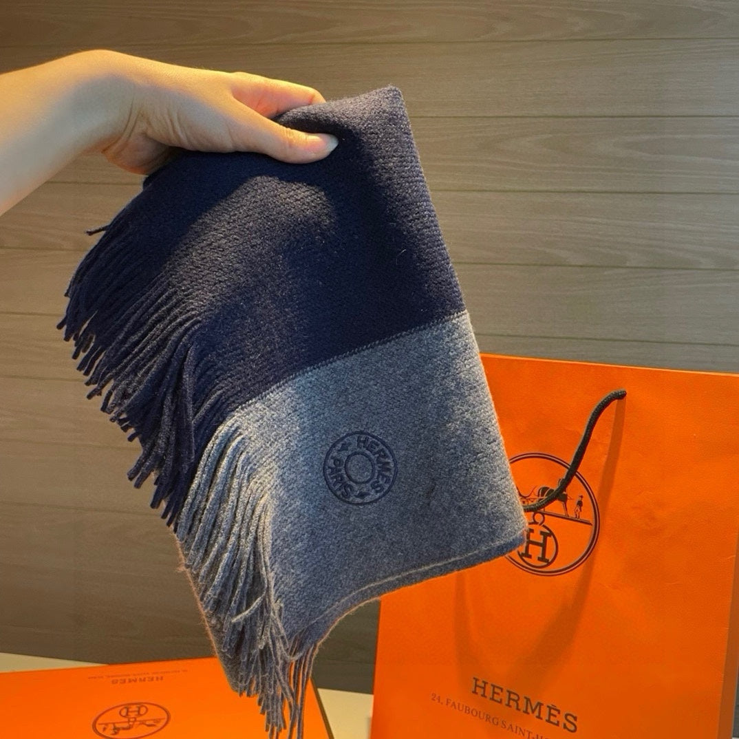 KNIT SCARF 180 IN NAVY BLUE MIX GREY CASHMERE