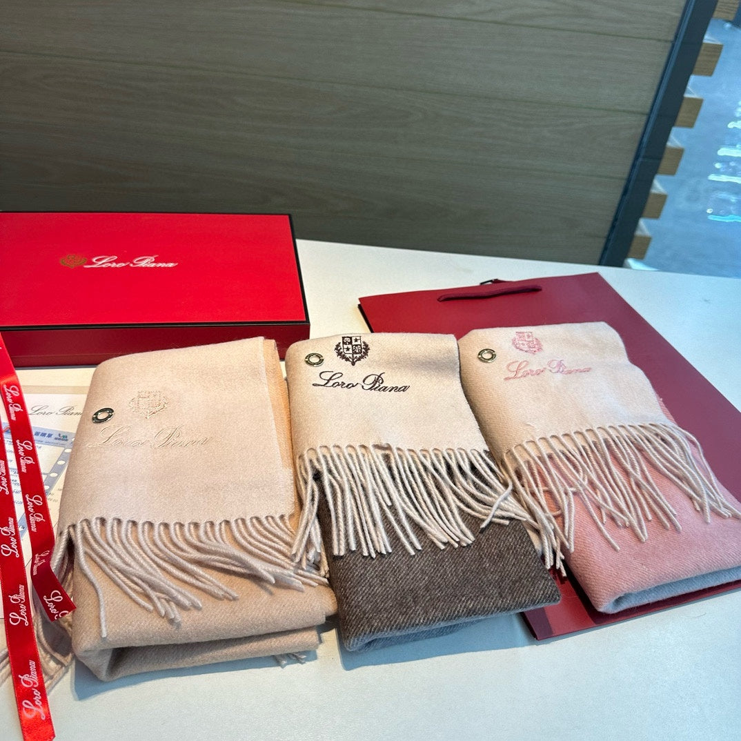 LP Grande Unita Scarf 180 CM In White Mix Beige Cashmere 403789