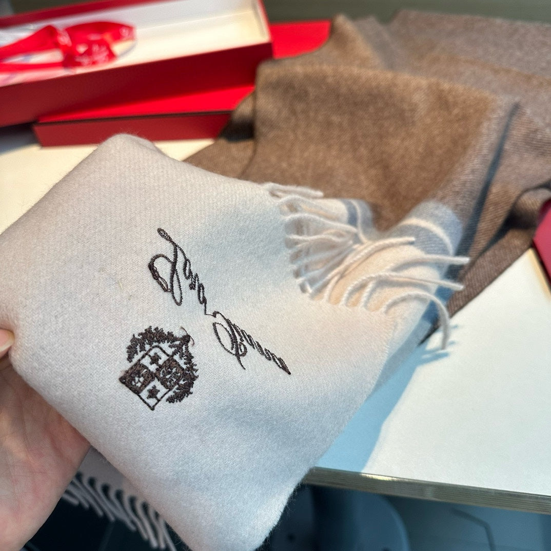 LP Grande Unita Scarf 180 CM In White Mix Brown Earth Cashmere 403790
