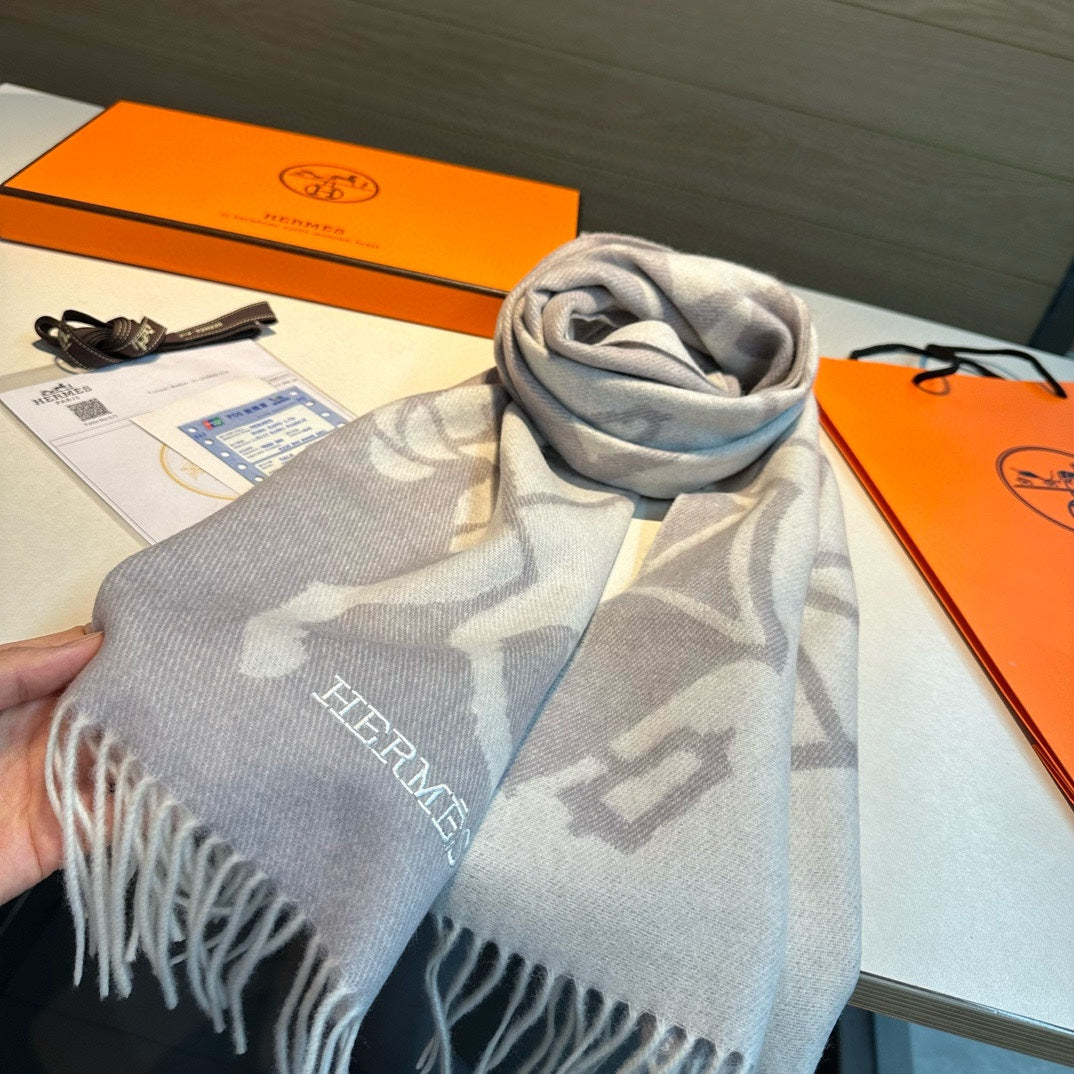 Scarf 180 CM Grey Light Grey Mix White Wool