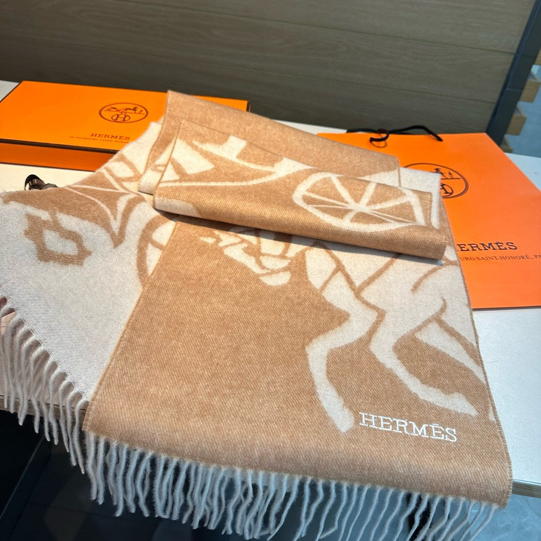 Scarf 180 CM Beige Mix White Wool
