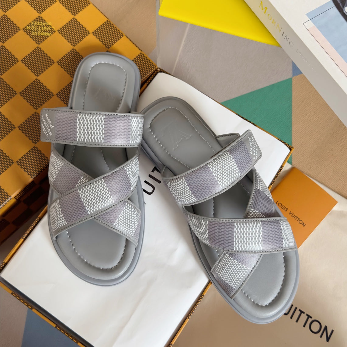 LV VENICE MULE SLIDE SANDALS MONOGRAM GRAY