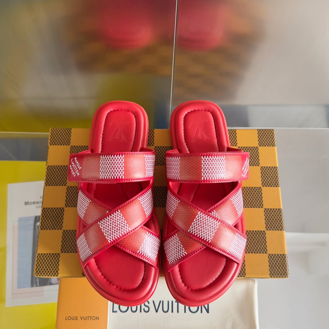 LV VENICE MULE SLIDE SANDALS MONOGRAM CHERRY RED