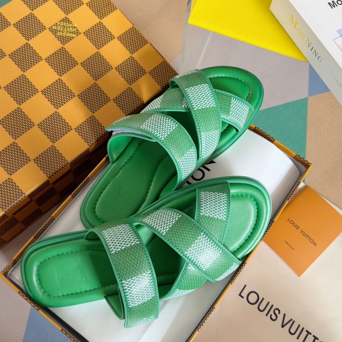 LV VENICE MULE SLIDE SANDALS MONOGRAM KELLY GREEN