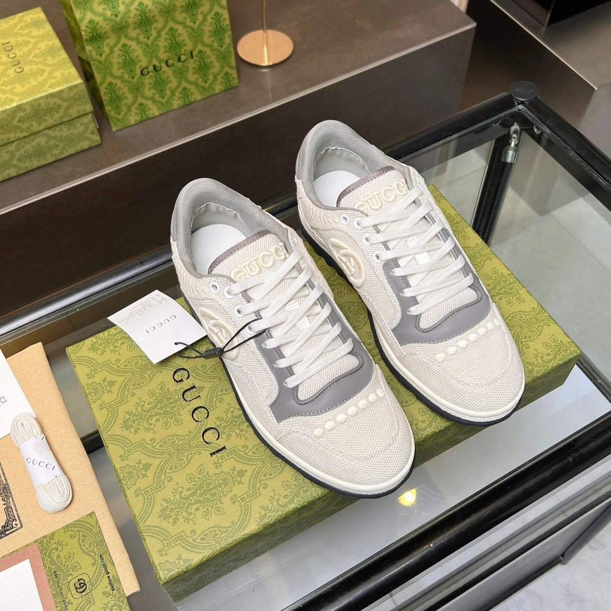 GG MAC80 TRAINER CREAMY WHITE AND GRAY CALFSKIN