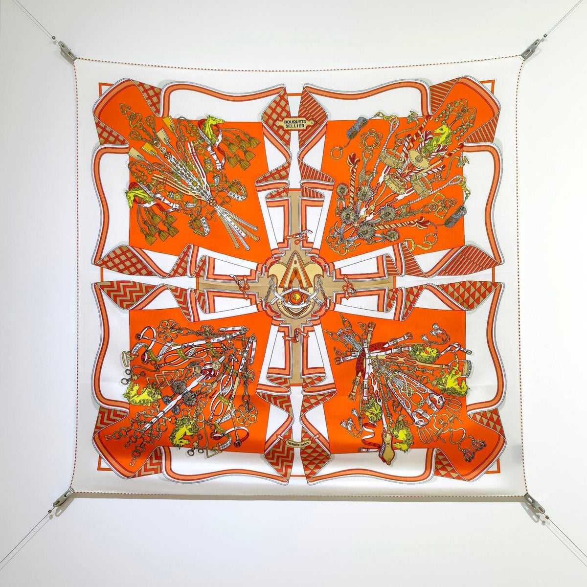 HM 26ss Double Sided Scarf 90 Orange Colorful Twill Silk 134428