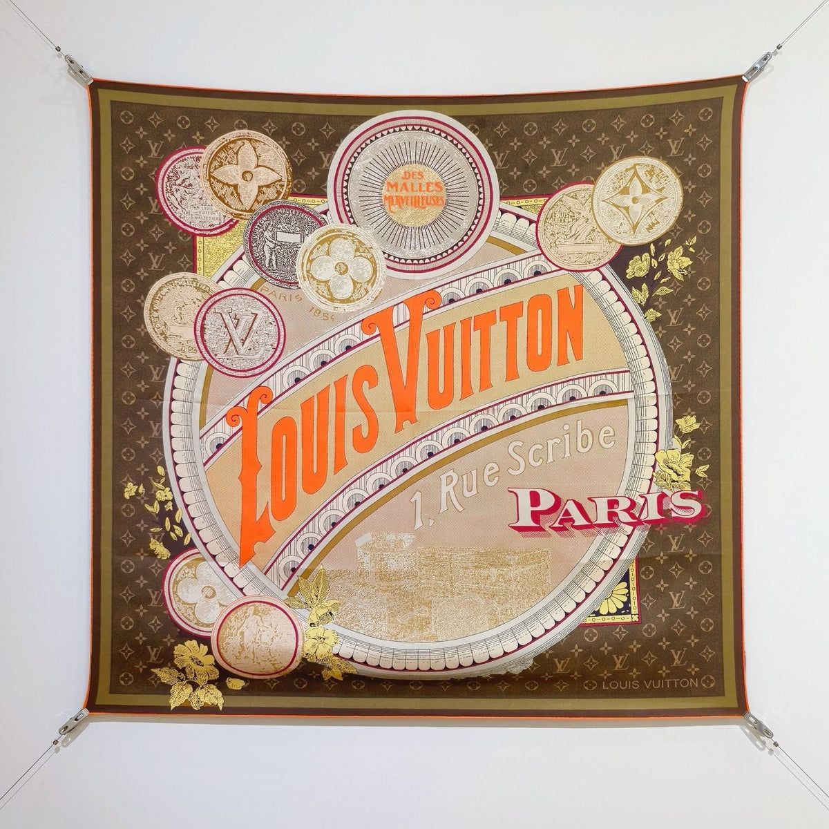 LV Double Sided Scarf 90 Brown Beige Monogram Twill Silk 168746