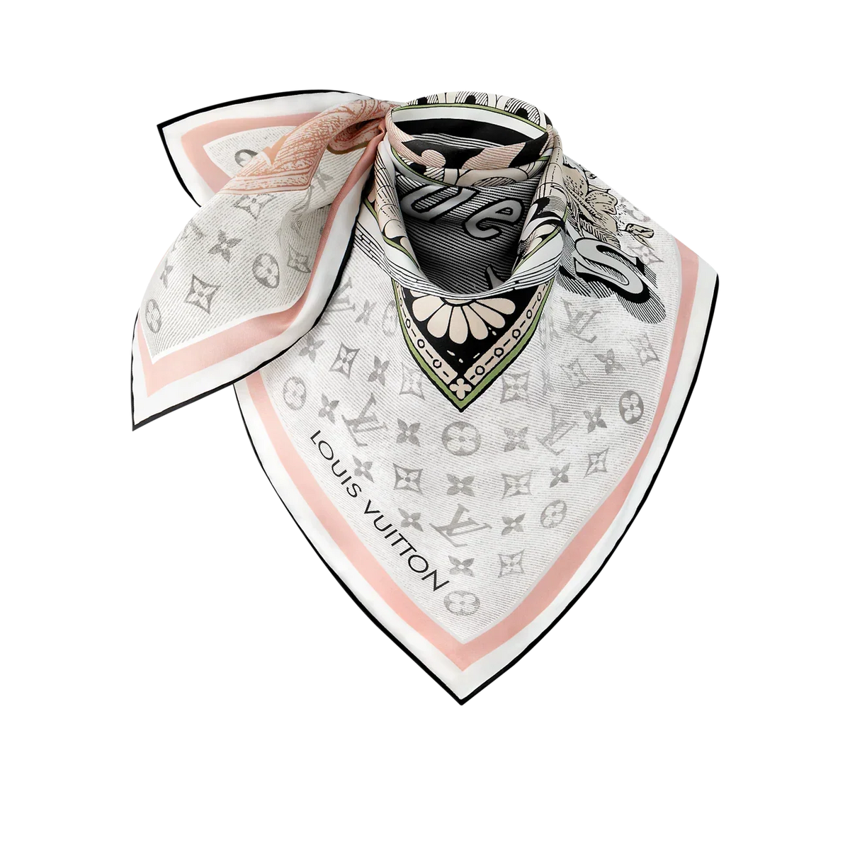 LV Double Sided Scarf 90 Gray Pink Monogram Twill Silk 168747