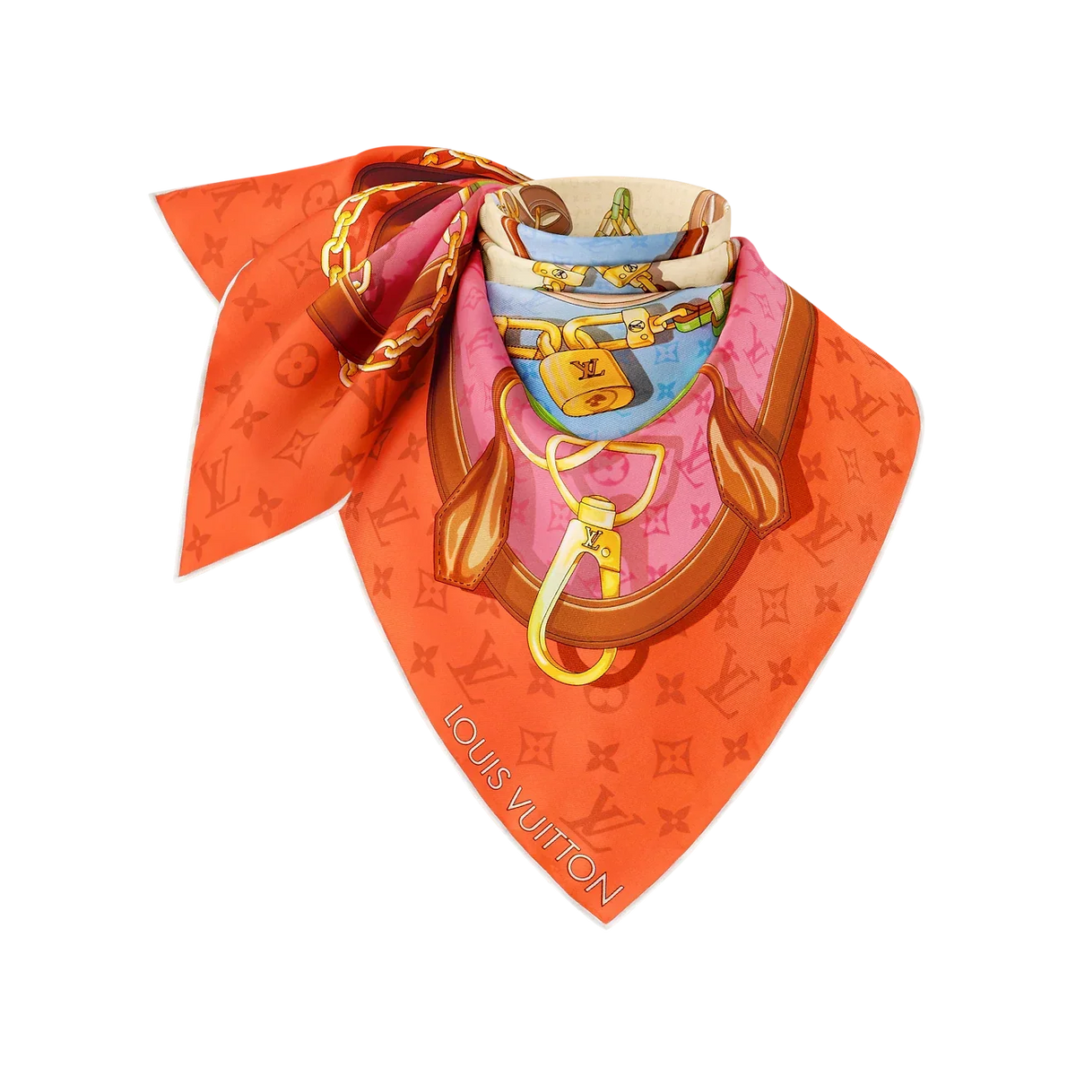 LV Double Sided Scarf 90 Orange Monogram Cashmere Silk 168749