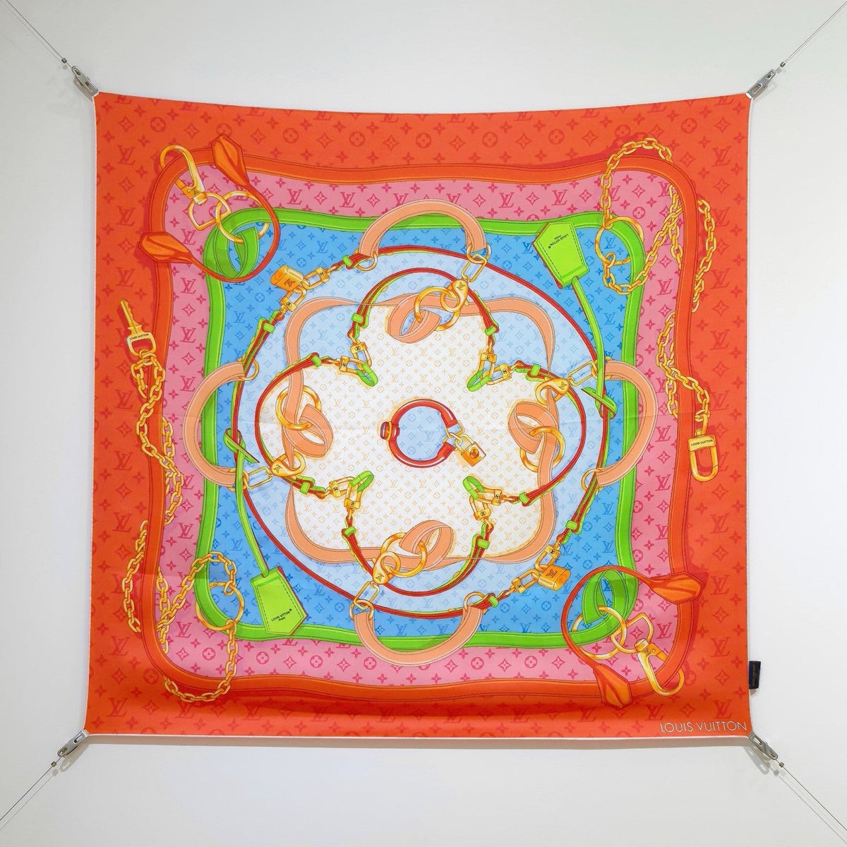 LV Double Sided Scarf 90 Orange Monogram Cashmere Silk 168749