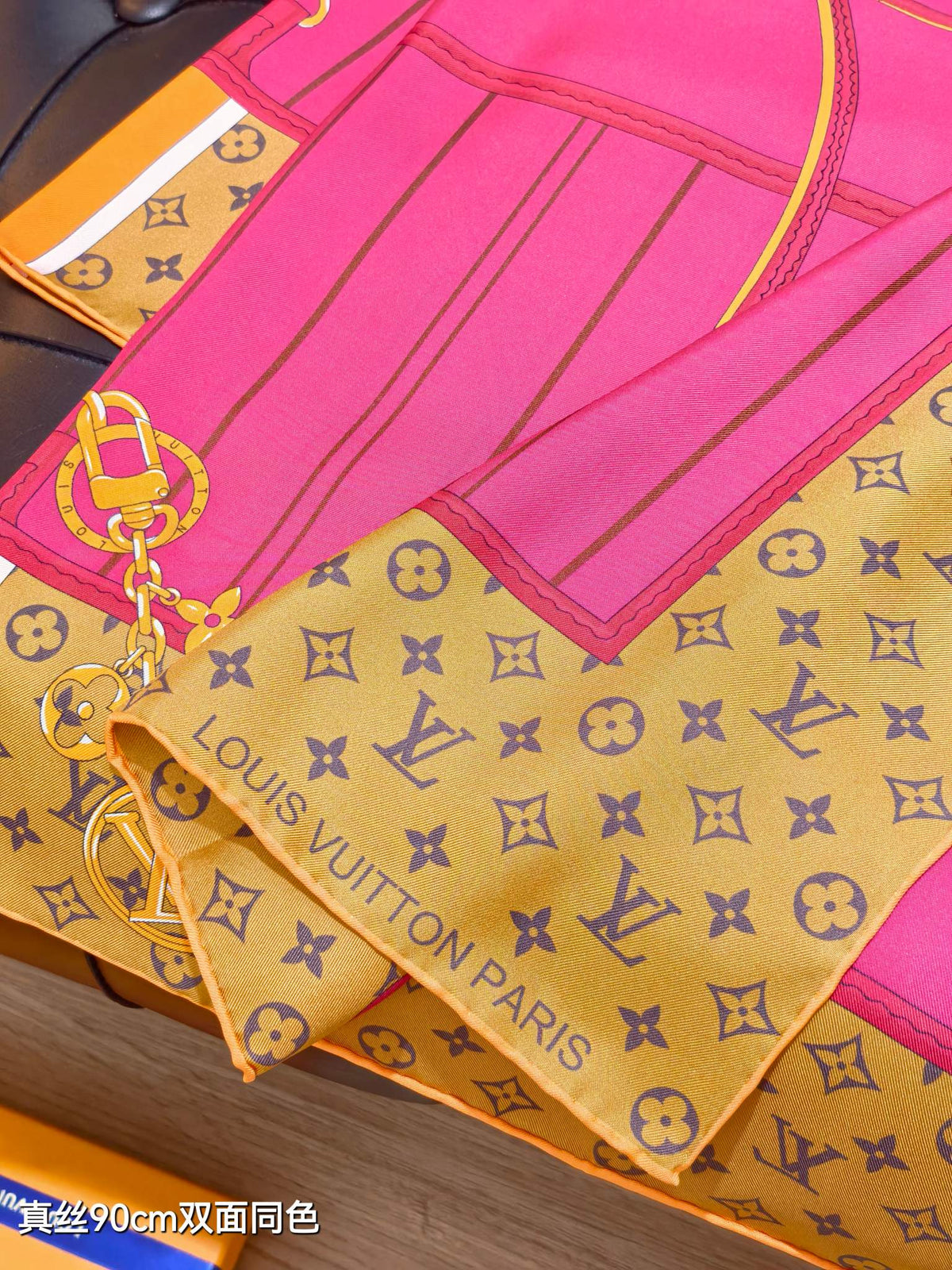 LV Double Sided Scarf 90 Pink Brown Monogram Cashmere Silk 168751