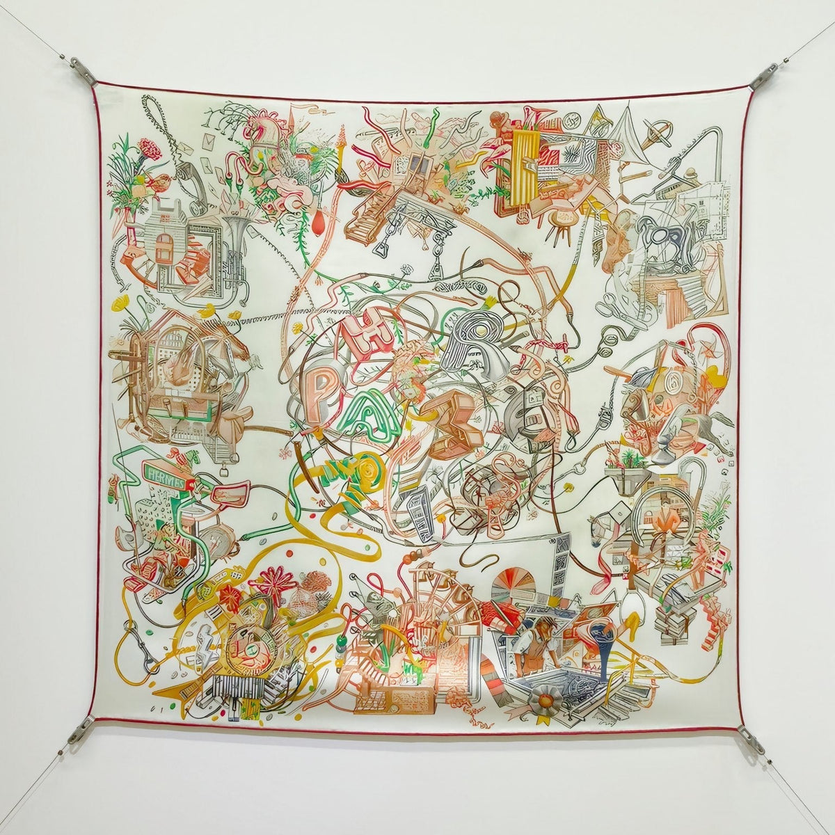 HM 26ss Amazon Scarf 90 White Colorful Twill Silk 126316