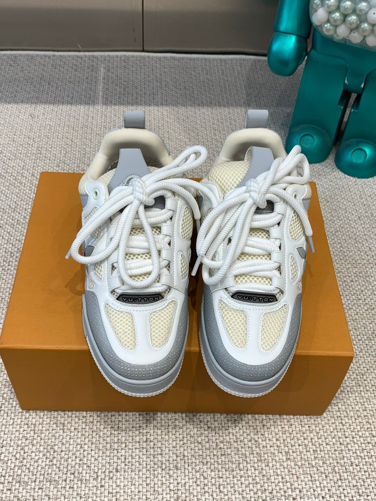 LV Skate Sneaker Gray Mix White Beige Cowhide