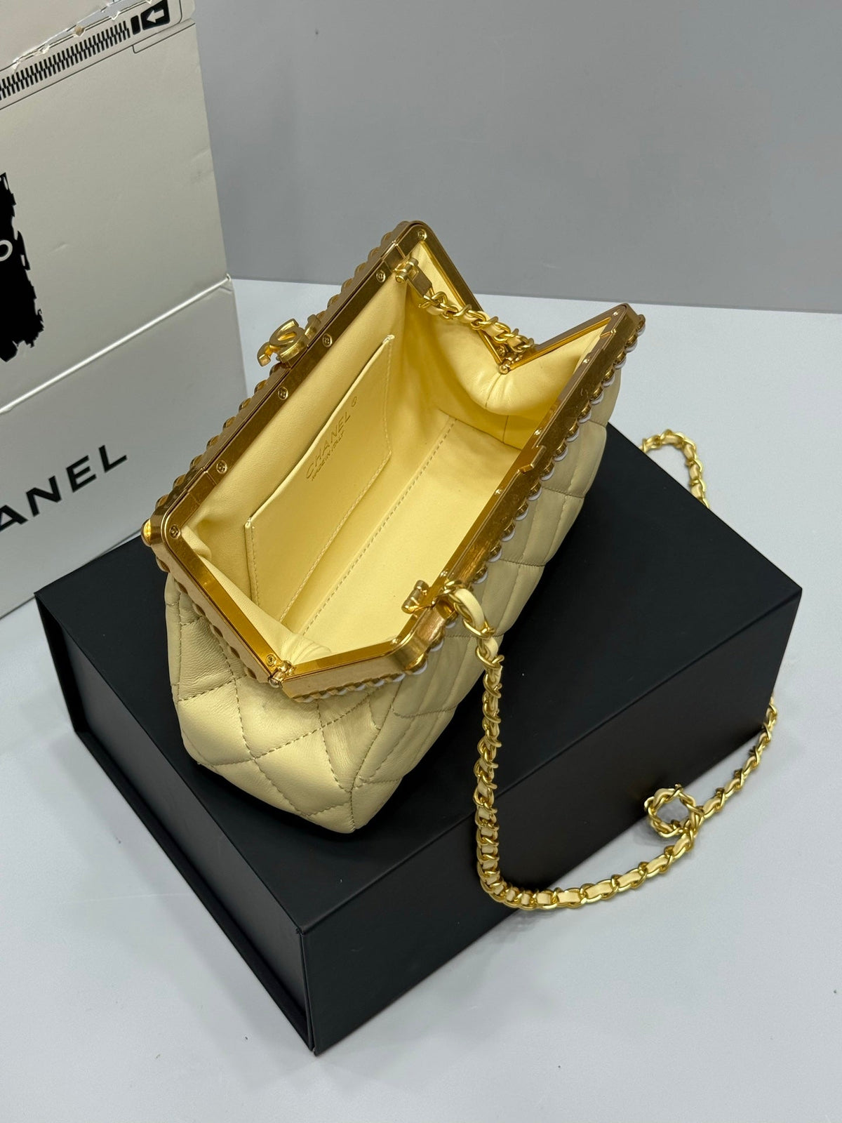 Chanel 2026 Pearl Clutch Yellow Gold Lambskin