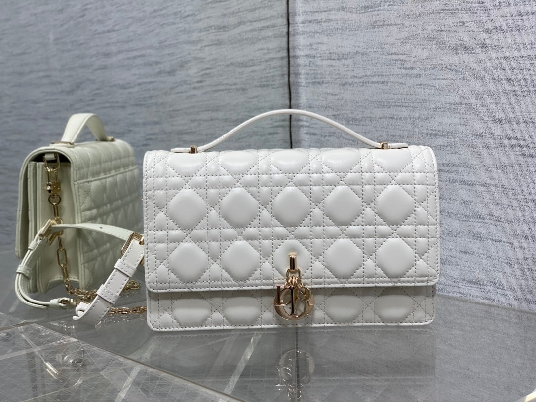 MY CD 24 TOP HANDLE BAG WHITE LAMBSKIN