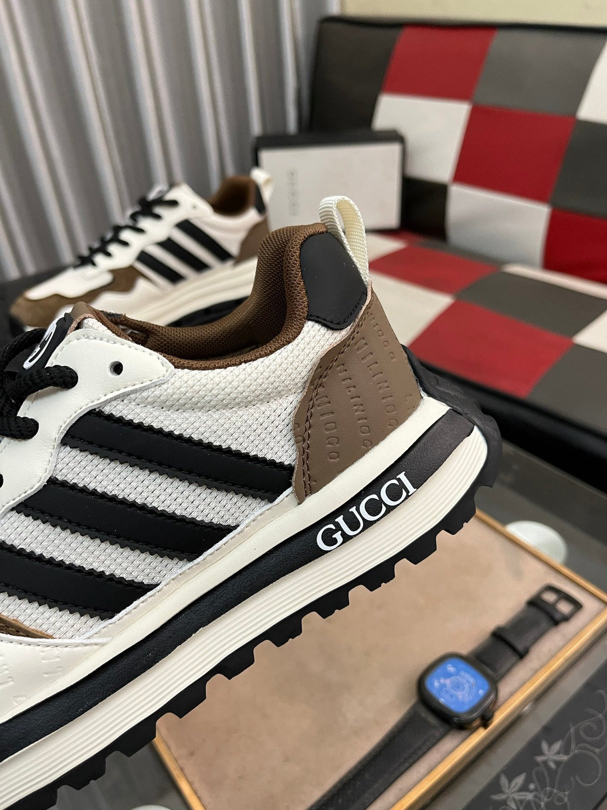 GG x Adidas Men's Sneaker White Brown Mesh Suede 554164