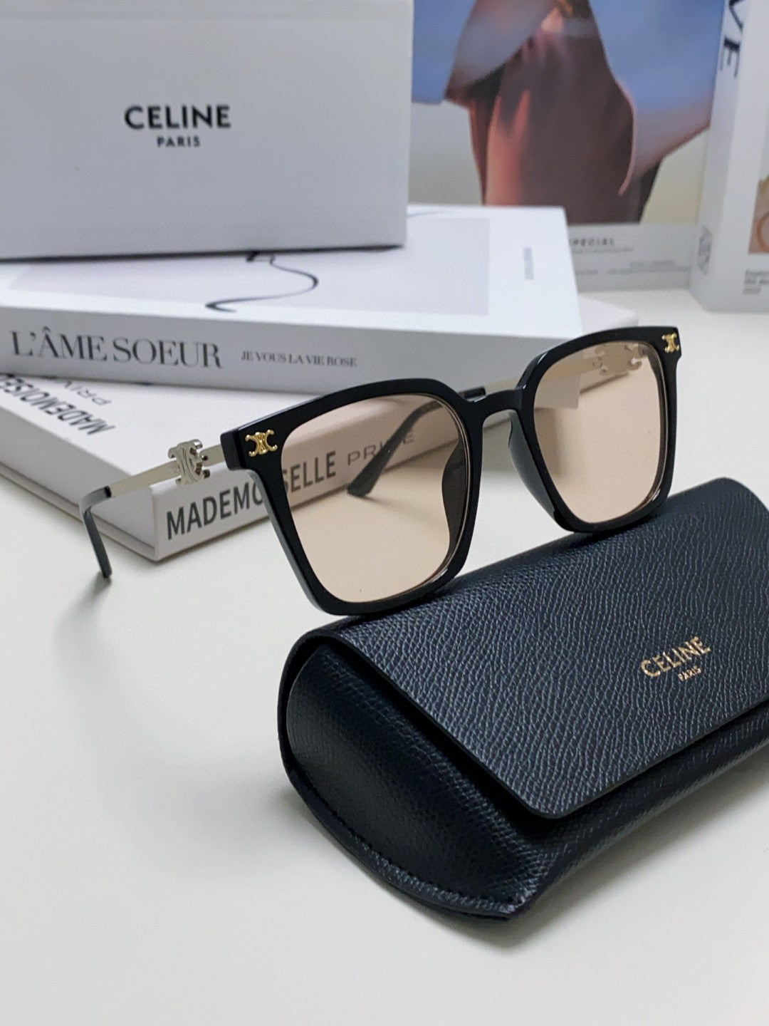 TRIOMPHE SUNGLASS 497818 IN SILVER METAL LIGHT BROWN LENSES
