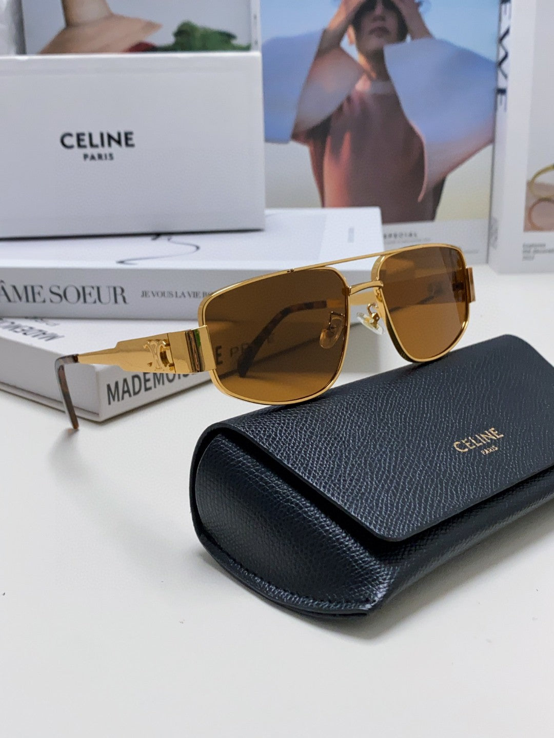 TRIOMPHE SUNGLASS 512998 IN GOLD METAL BROWN LENSES