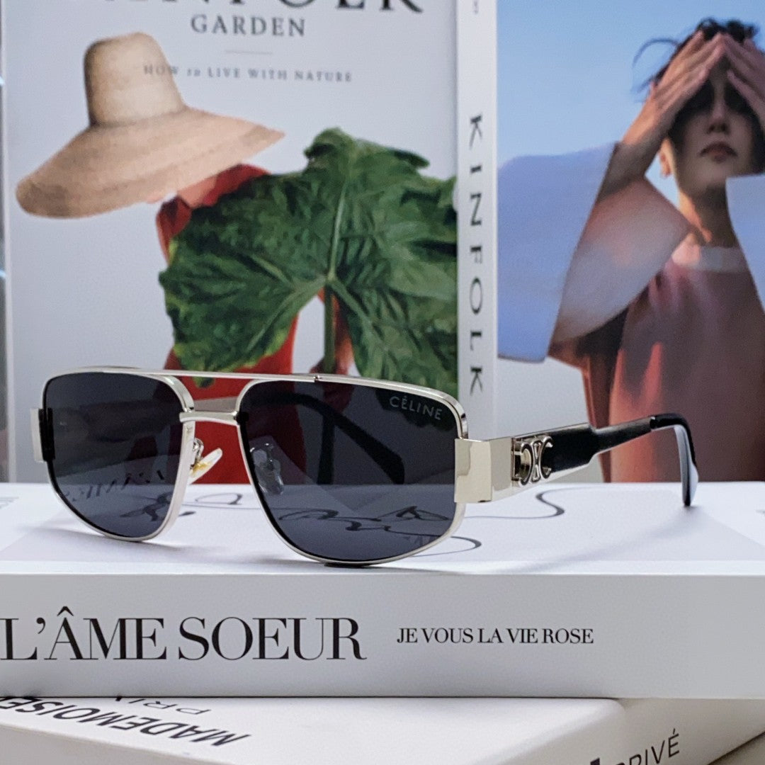 TRIOMPHE SUNGLASS 512999 IN SILVER METAL BLACK LENSES