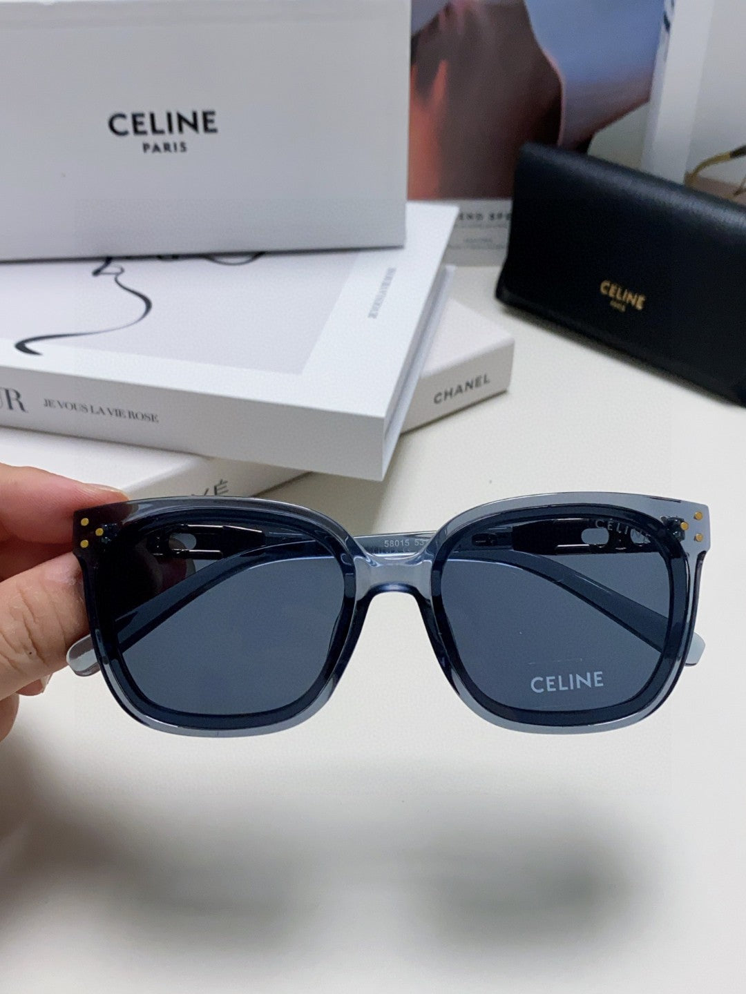 TRIOMPHE SUNGLASSES 573249 IN NAVY BLUE ACETATE METAL LOGO
