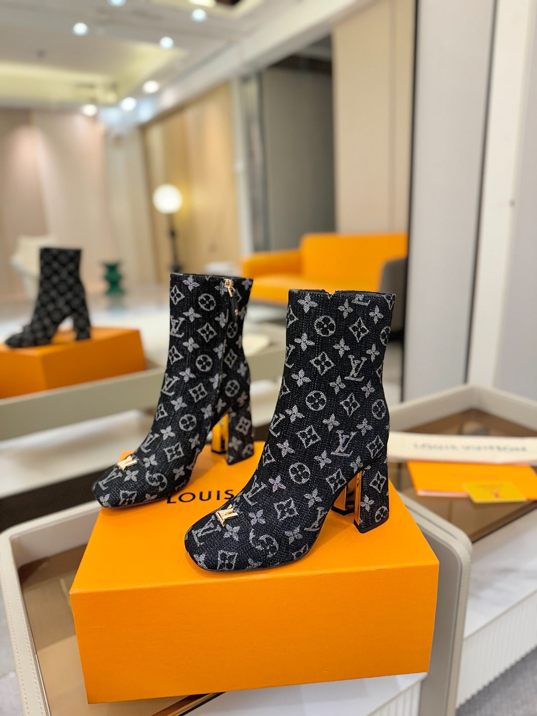 LV Ankle Boots 90 Monogram Black Denim 573712