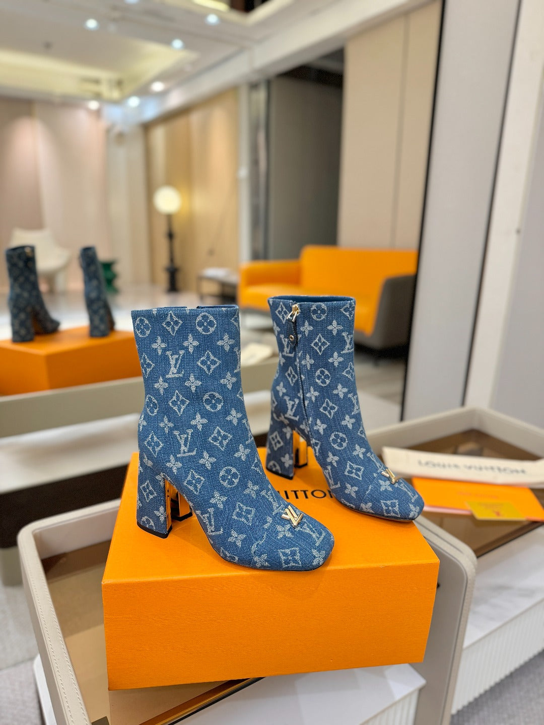 LV Ankle Boots 90 Monogram Blue Denim 573713