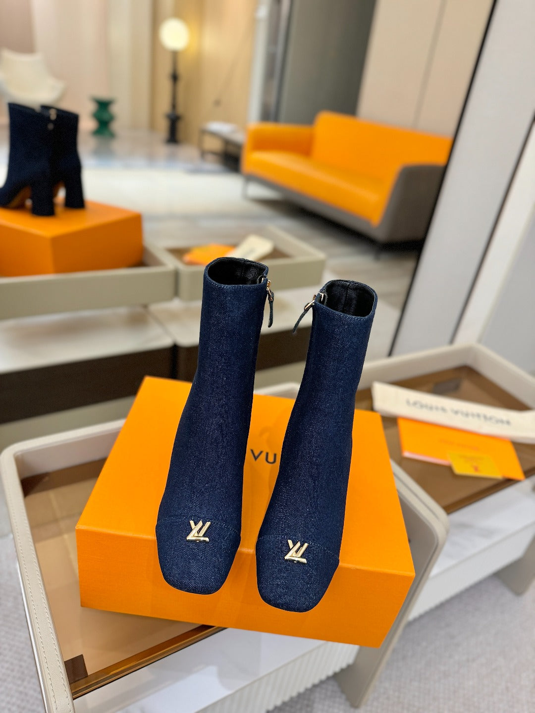 LV Ankle Boots 90 Dark Blue Denim 573718