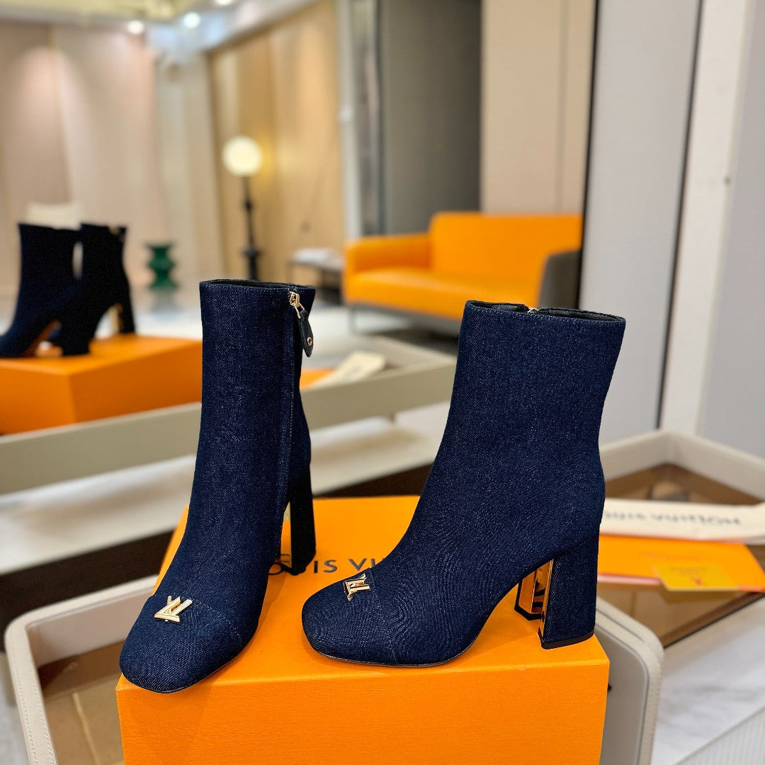 LV Ankle Boots 90 Dark Blue Denim 573718