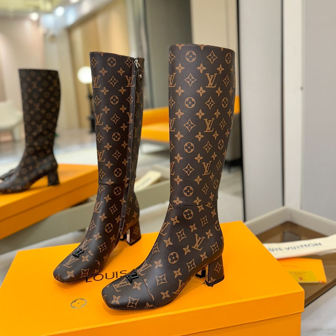 LV  High Boots 55 Monogram Brown Sheepskin 573730