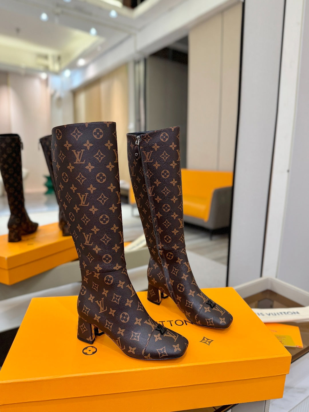 LV  High Boots 55 Monogram Brown Sheepskin 573730