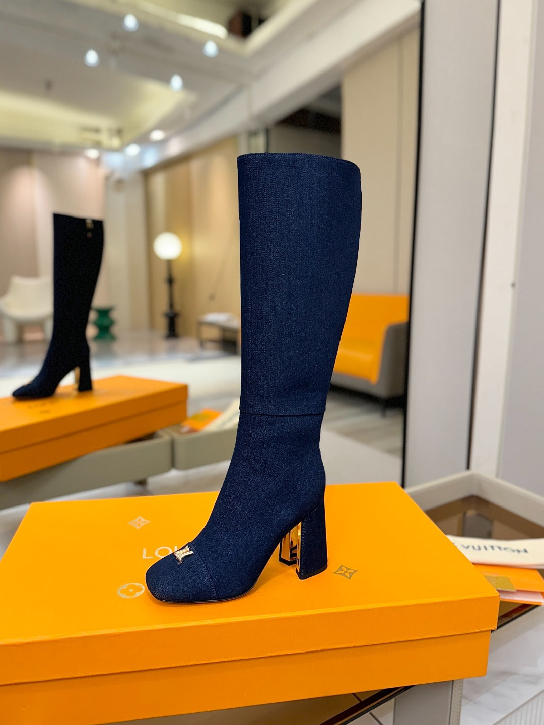 LV  High Boots 85 Dark Blue Denim 573733