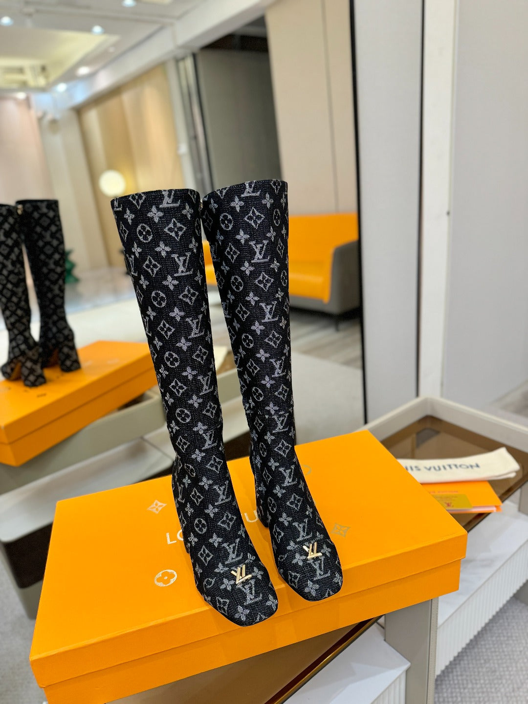 LV  High Boots 85 Monogram Black Denim 573734