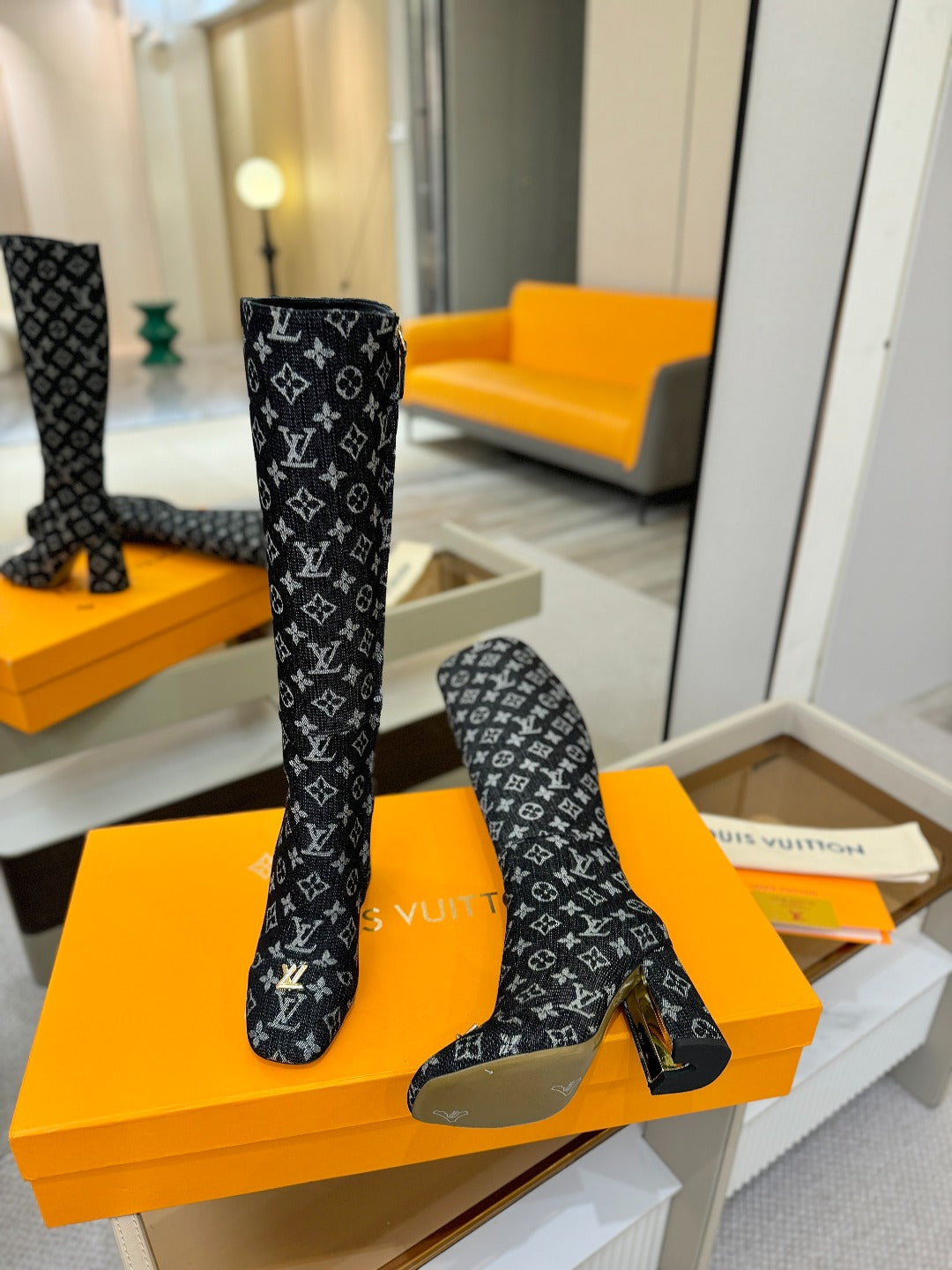 LV  High Boots 85 Monogram Black Denim 573734