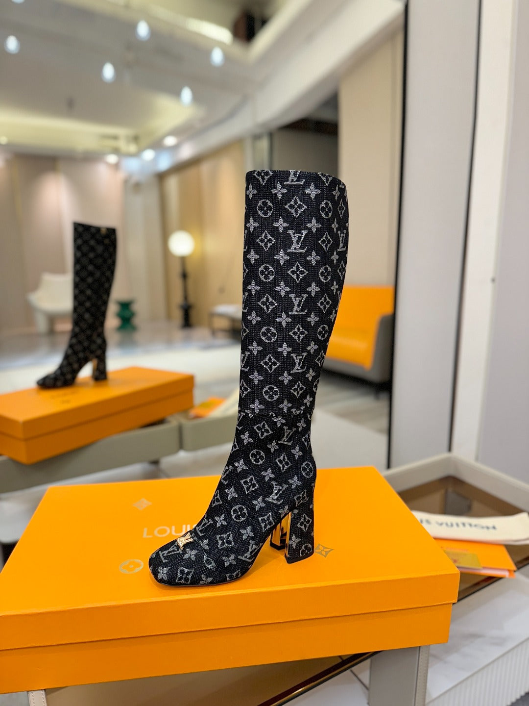LV  High Boots 85 Monogram Black Denim 573734