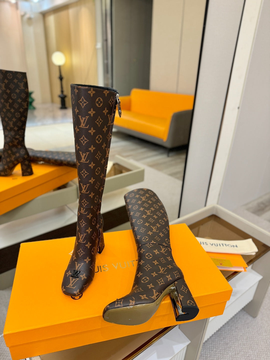 LV  High Boots 85 Monogram Brown Sheepskin 573736