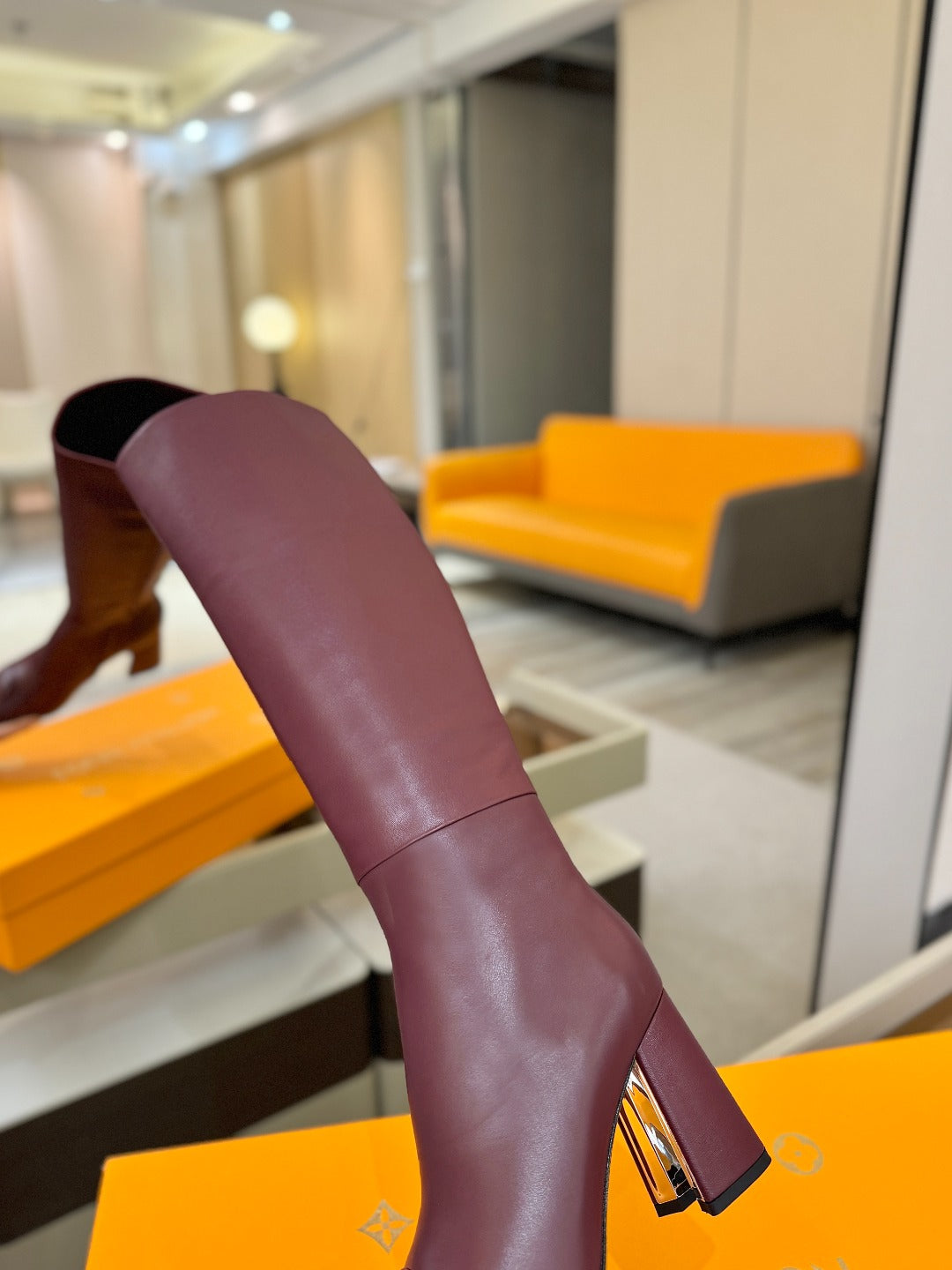 LV  High Boots 85 Burgundy Sheepskin 573737