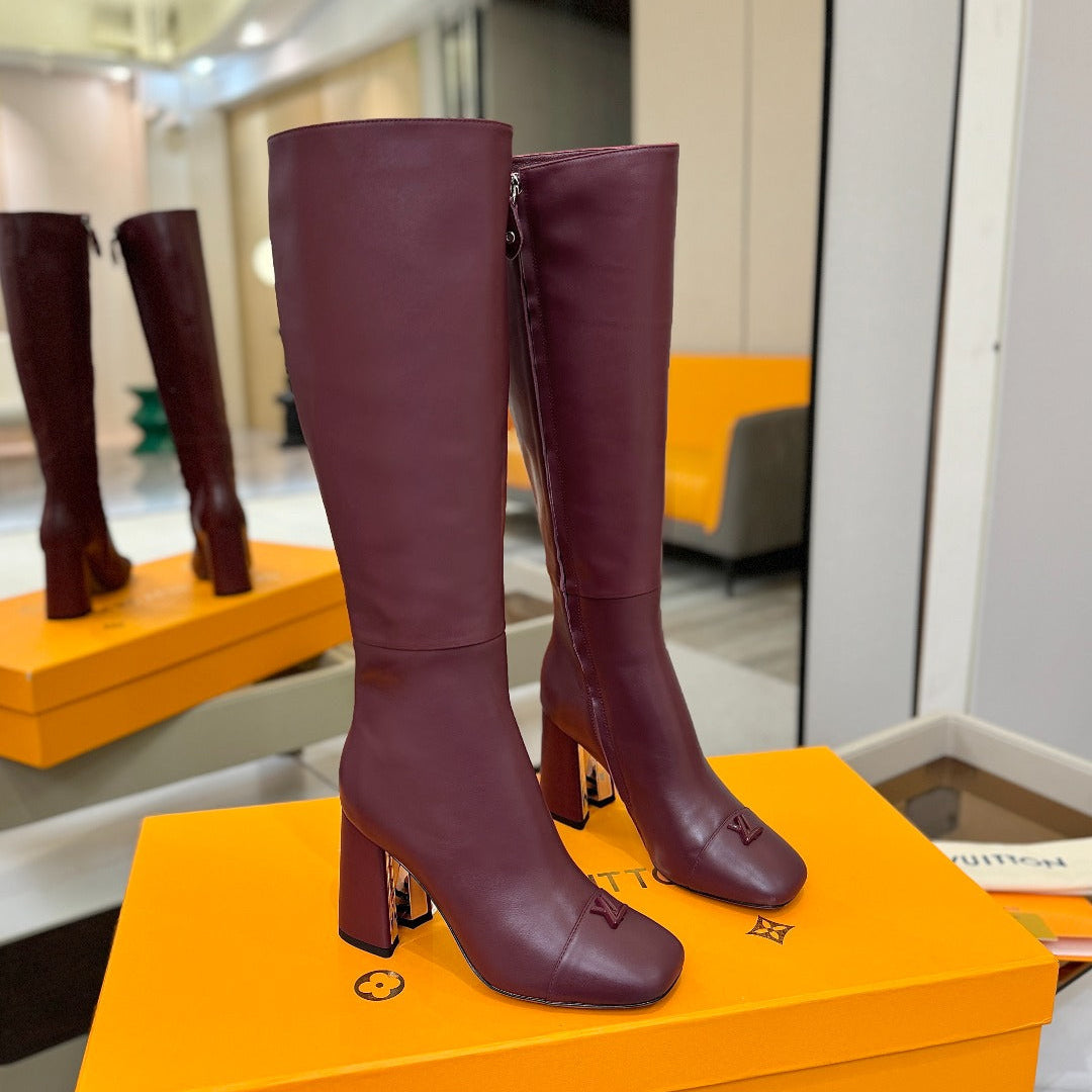 LV  High Boots 85 Burgundy Sheepskin 573737