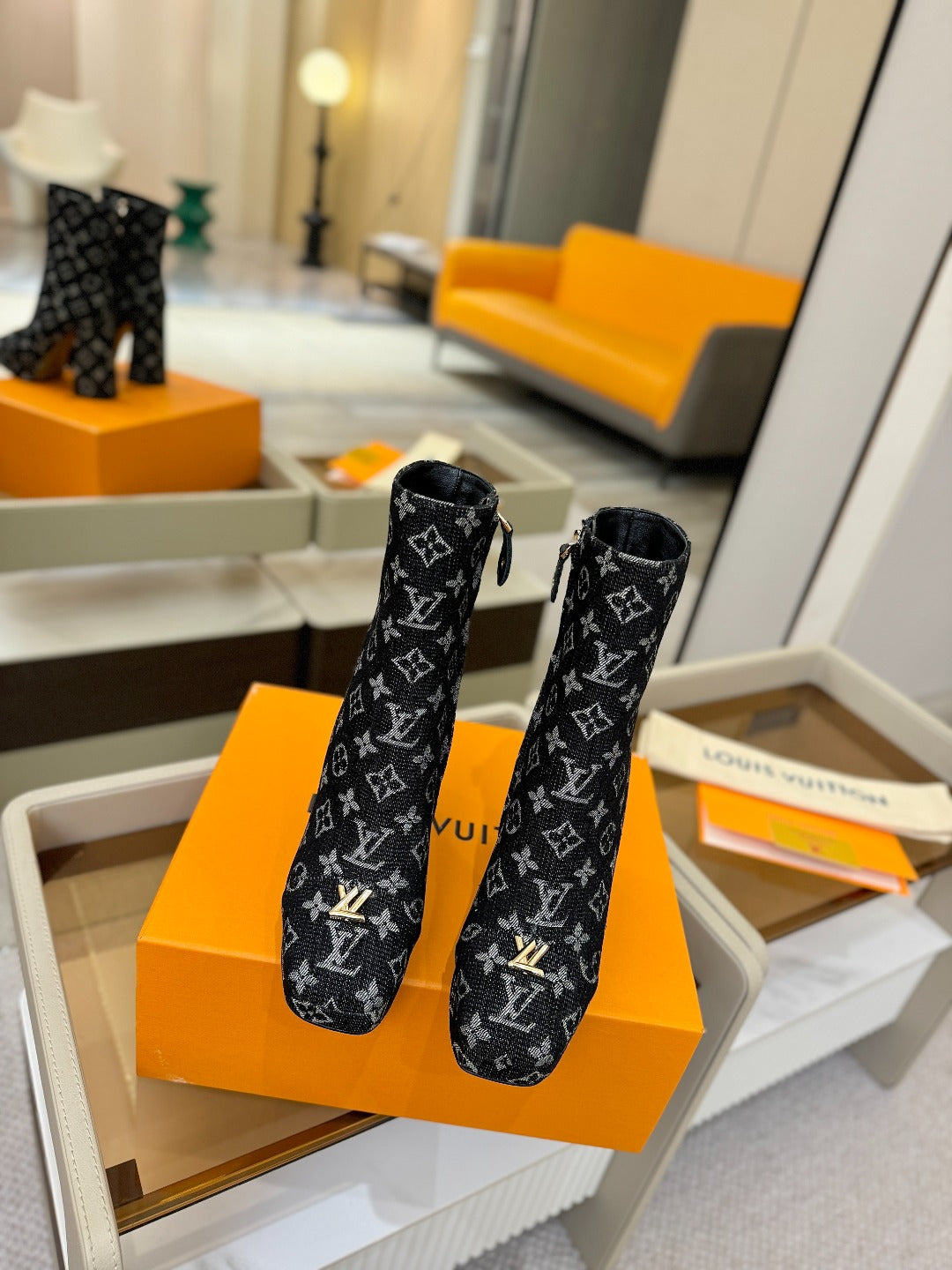 LV Ankle Boots 110 Monogram Black Denim 573719