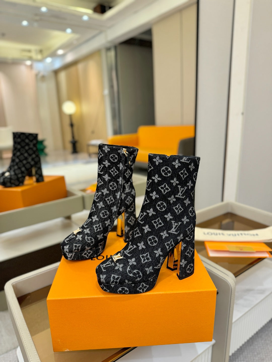 LV Ankle Boots 110 Monogram Black Denim 573719